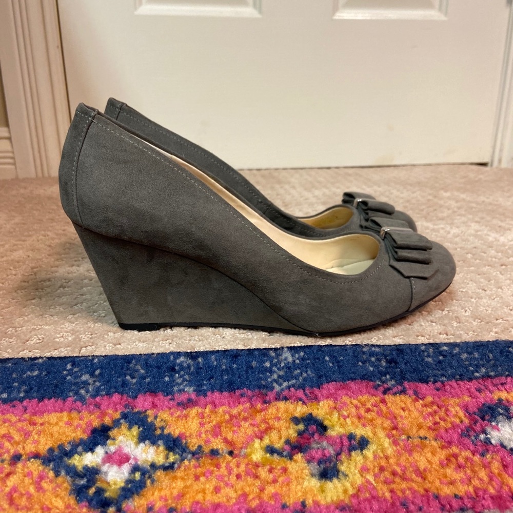 Gray suede wedges